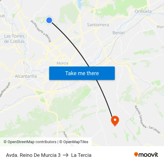 Avda. Reino De Murcia 3 to La Tercia map