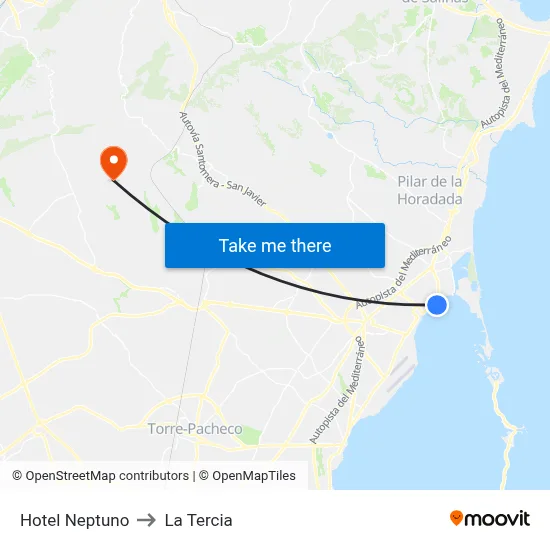 Hotel Neptuno to La Tercia map