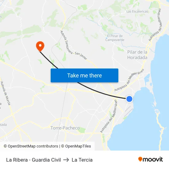 La Ribera - Guardia Civil to La Tercia map