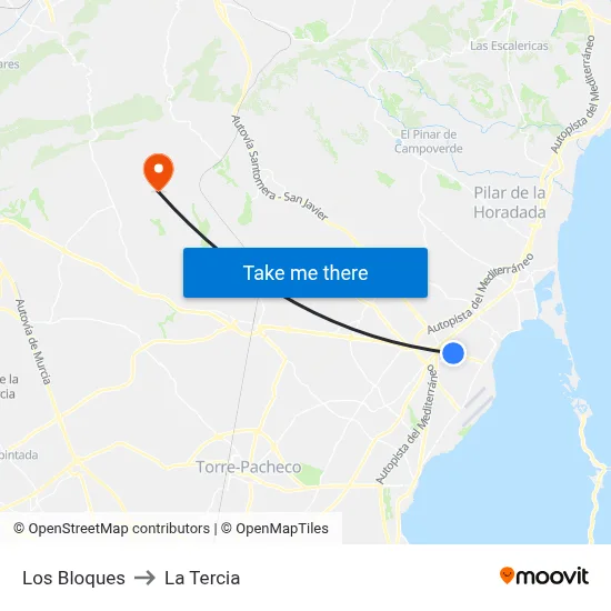 Los Bloques to La Tercia map