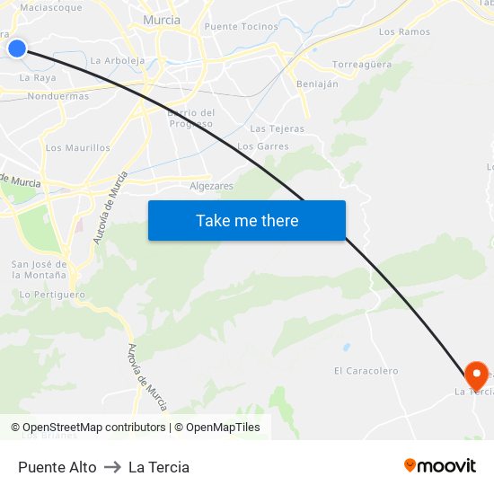 Puente Alto to La Tercia map