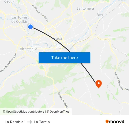 La Rambla I to La Tercia map