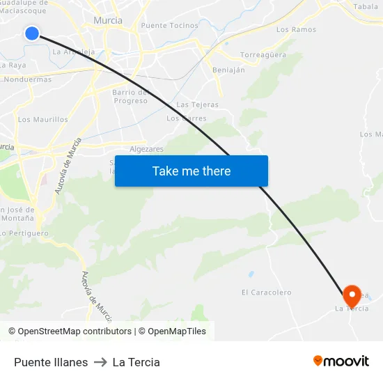 Puente Illanes to La Tercia map