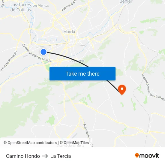 Camino Hondo to La Tercia map