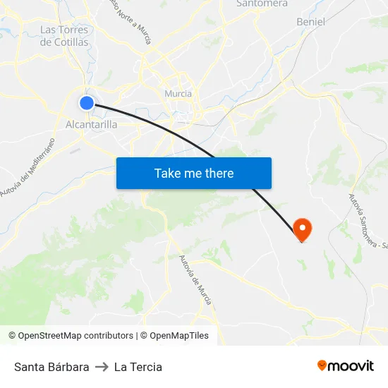 Santa Bárbara to La Tercia map