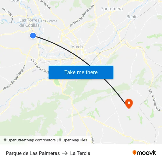 Parque de Las Palmeras to La Tercia map