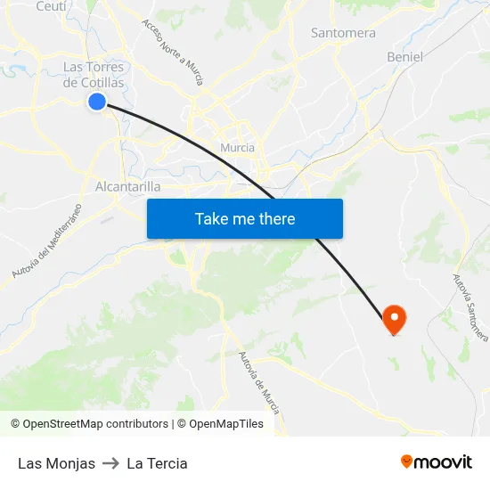 Las Monjas to La Tercia map