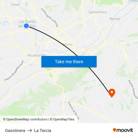 Gasolinera to La Tercia map