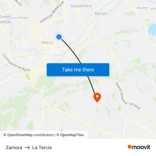 Zamora to La Tercia map