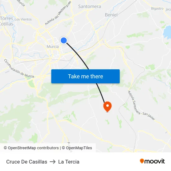 Cruce De Casillas to La Tercia map