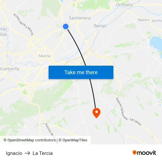 Ignacio to La Tercia map