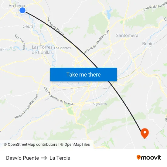 Desvío Puente to La Tercia map