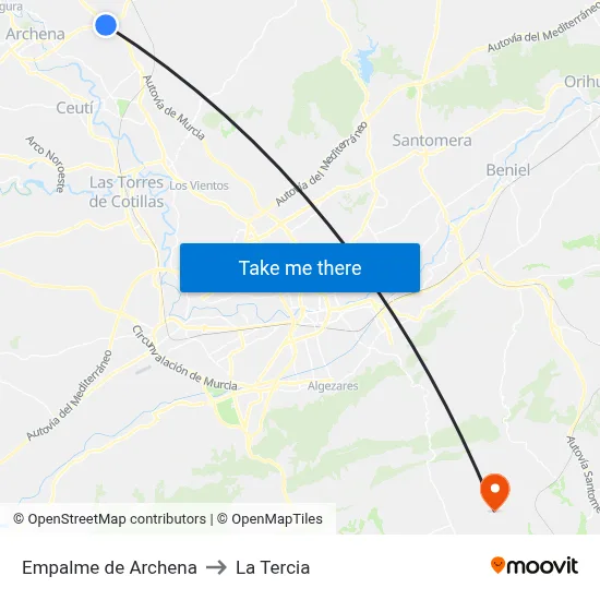 Empalme de Archena to La Tercia map