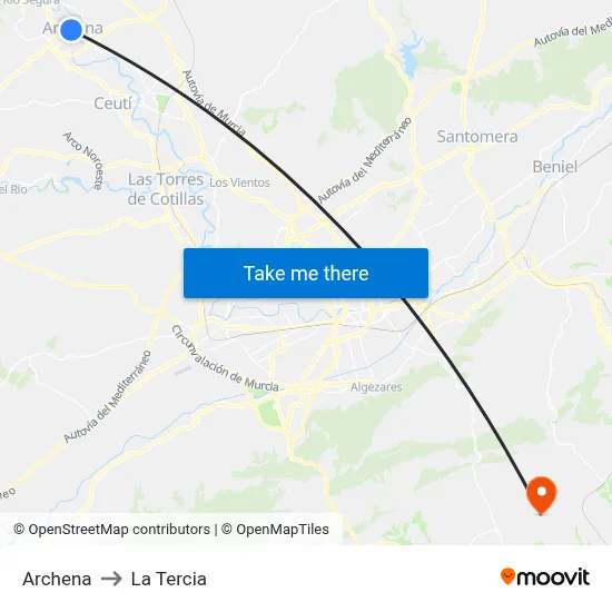 Archena to La Tercia map