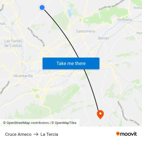 Cruce Ameco to La Tercia map