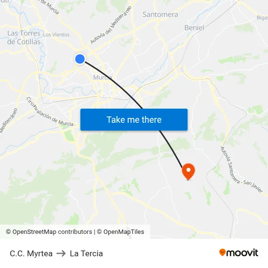 C.C. Myrtea to La Tercia map