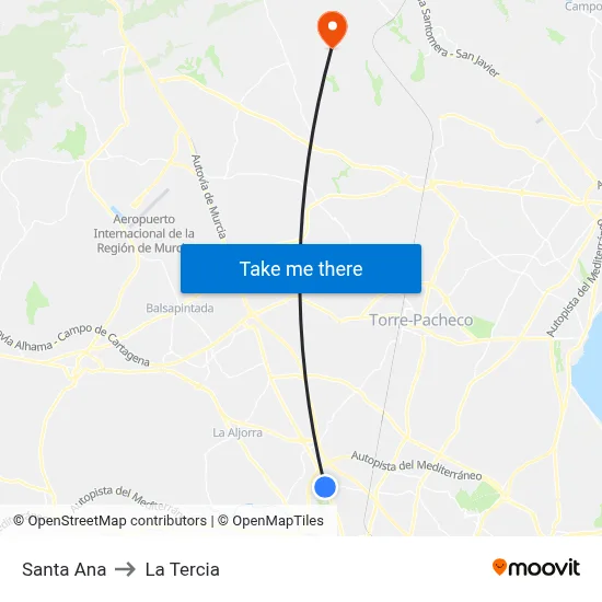 Santa Ana to La Tercia map