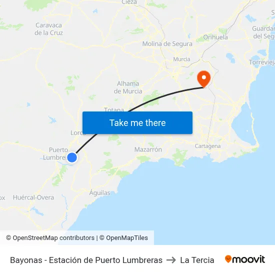 Bayonas - Estación de Puerto Lumbreras to La Tercia map