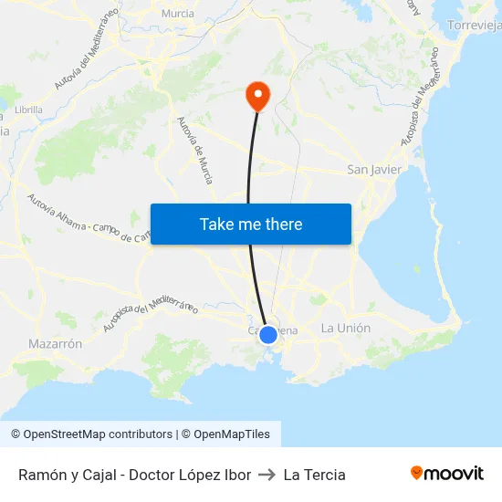 Ramón y Cajal - Doctor López Ibor to La Tercia map