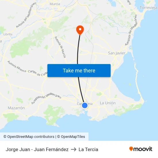 Jorge Juan - Juan Fernández to La Tercia map