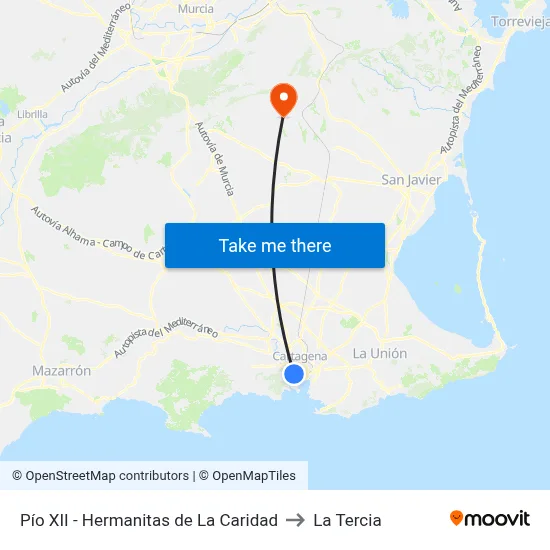 Pío XII - Hermanitas de La Caridad to La Tercia map
