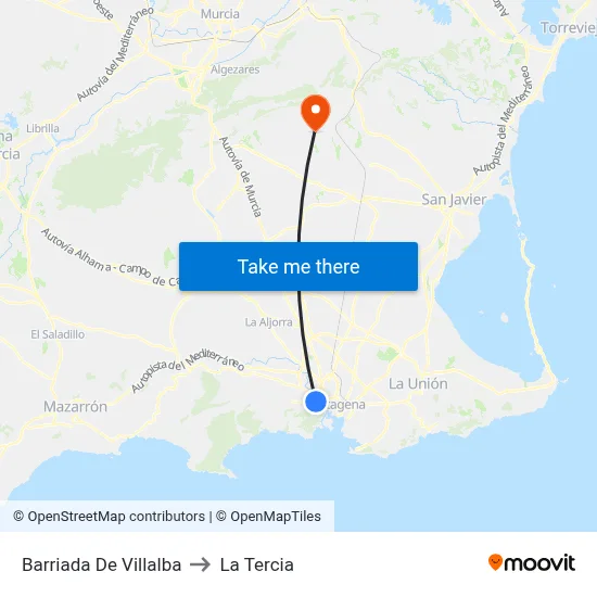 Barriada De Villalba to La Tercia map