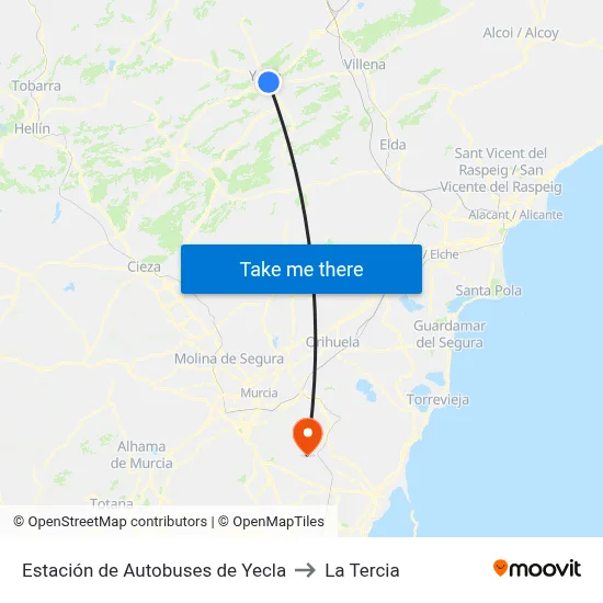 Estación de Autobuses de Yecla to La Tercia map