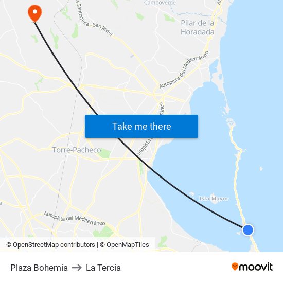 Plaza Bohemia to La Tercia map