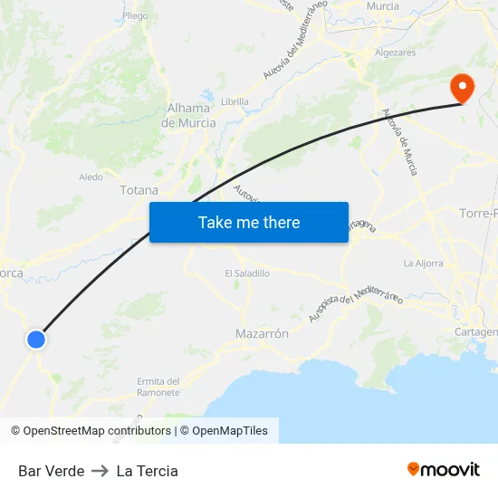 Bar Verde to La Tercia map