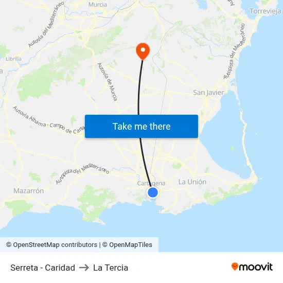 Serreta - Caridad to La Tercia map