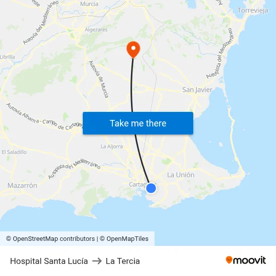 Hospital Santa Lucía to La Tercia map