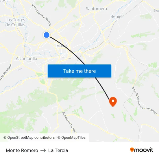 Monte Romero to La Tercia map