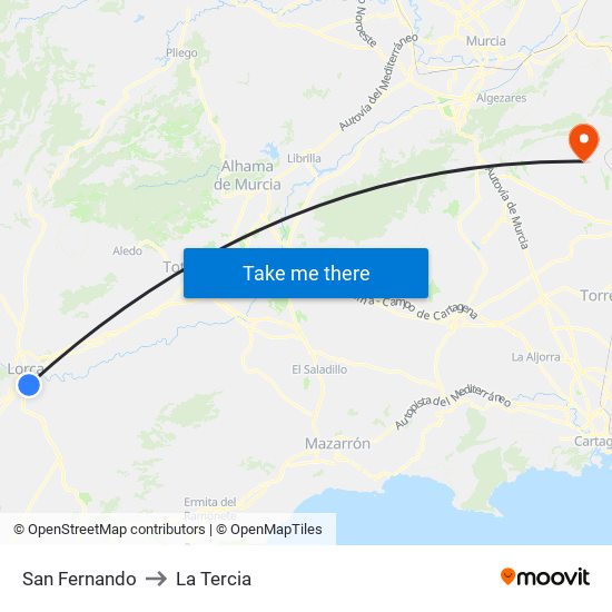 San Fernando to La Tercia map