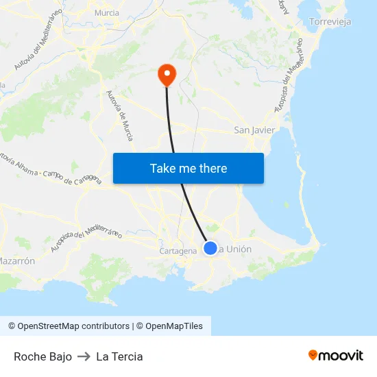 Roche Bajo to La Tercia map