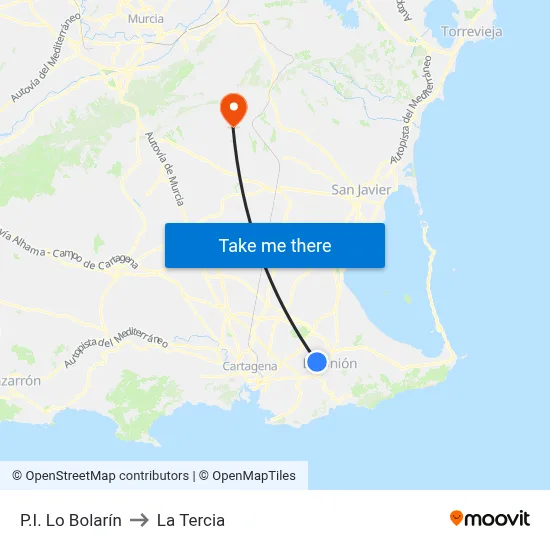 P.I. Lo Bolarín to La Tercia map