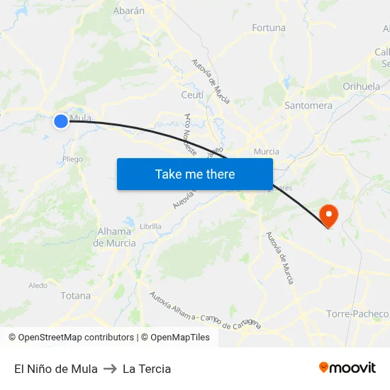El Niño de Mula to La Tercia map
