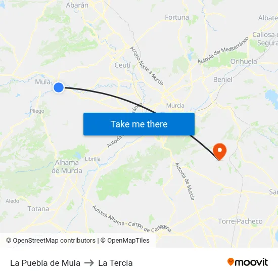 La Puebla de Mula to La Tercia map