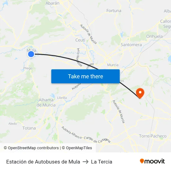 Estación de Autobuses de Mula to La Tercia map