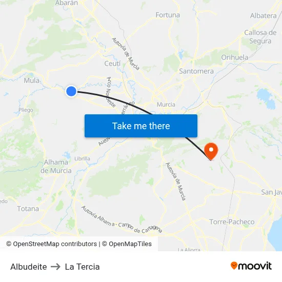 Albudeite to La Tercia map