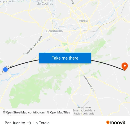 Bar Juanito to La Tercia map