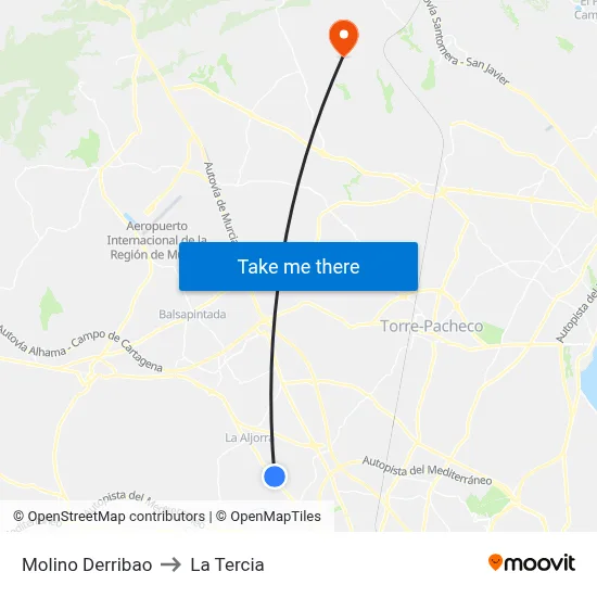 Molino Derribao to La Tercia map