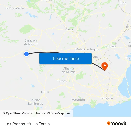 Los Prados to La Tercia map