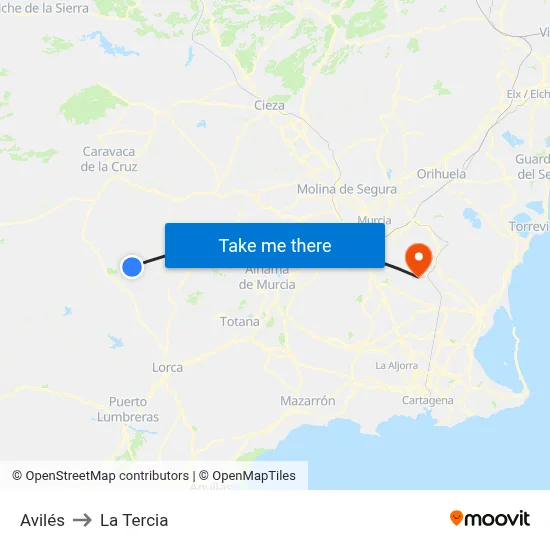 Avilés to La Tercia map