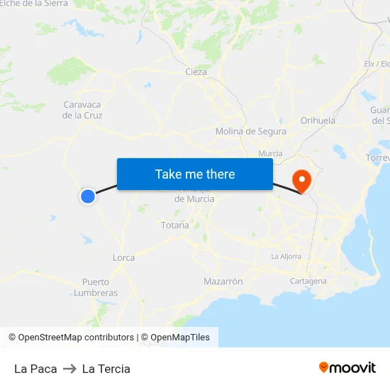La Paca to La Tercia map