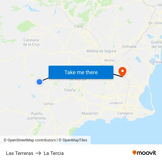 Las Terreras to La Tercia map