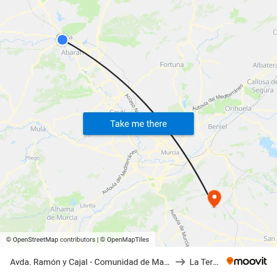 Avda. Ramón y Cajal - Comunidad de Madrid to La Tercia map