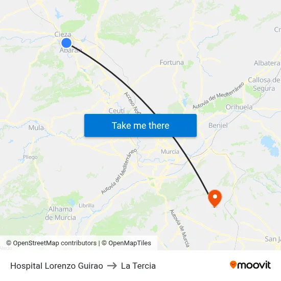 Hospital Lorenzo Guirao to La Tercia map