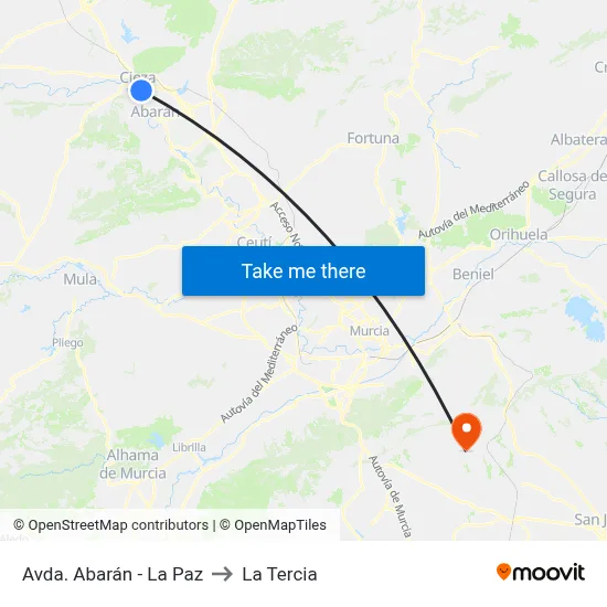 Avda. Abarán - La Paz to La Tercia map