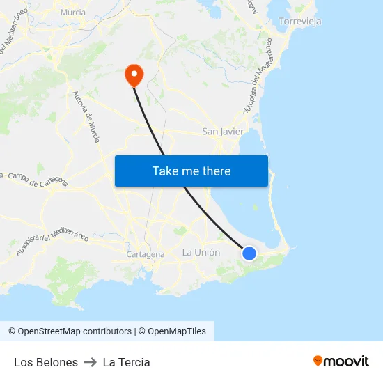 Los Belones to La Tercia map