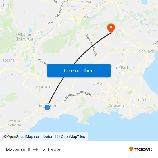 Mazarrón II to La Tercia map
